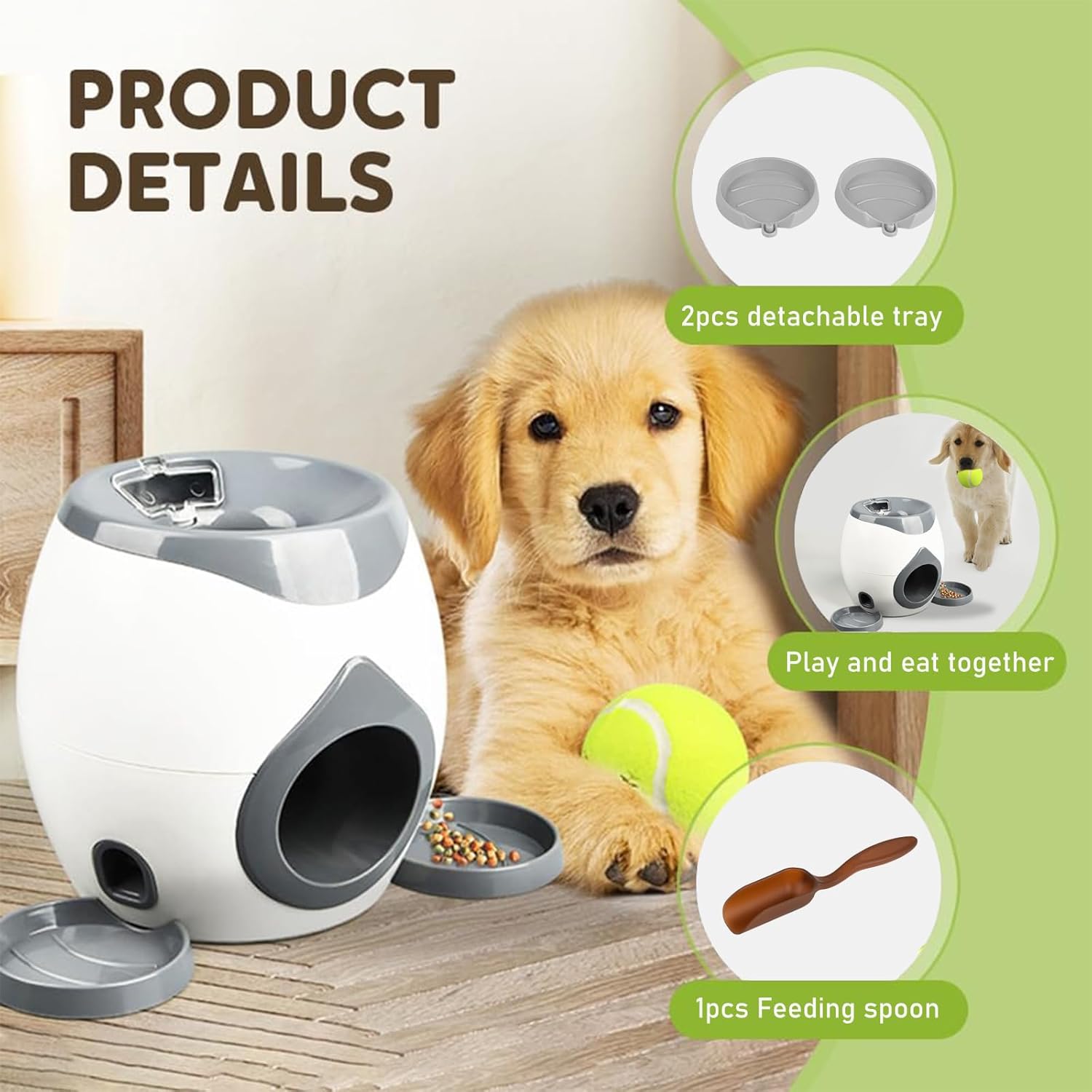 Dog Tennis Ball Food Reward Machine, Interactive Puzzle Toy with Slow Food Dispenser, Outdoor Training Toys Ball Launcher for Medium/Large Dogs, Exercise Mental Stimulation (Grey)