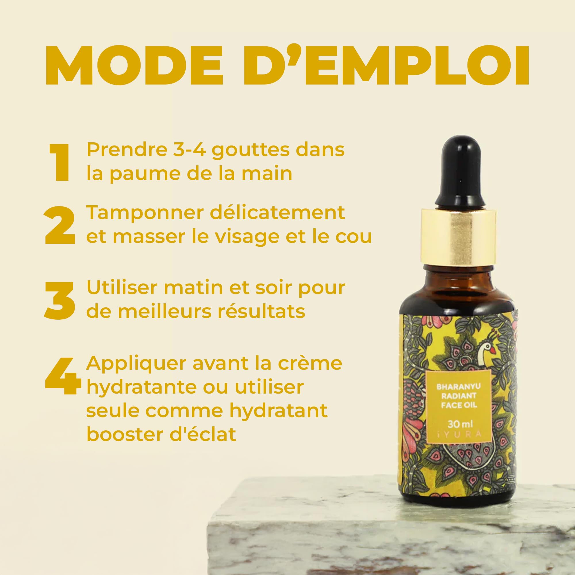 iYURA Bharanyu Huile pour le Visage Éclatante – 100% Naturelle et Vegan | Illumine, Hydrate et Uniformise l'Aspect des Peaux Endommagées par le Soleil | À base de Curcuma et d'Amla | 30 ml