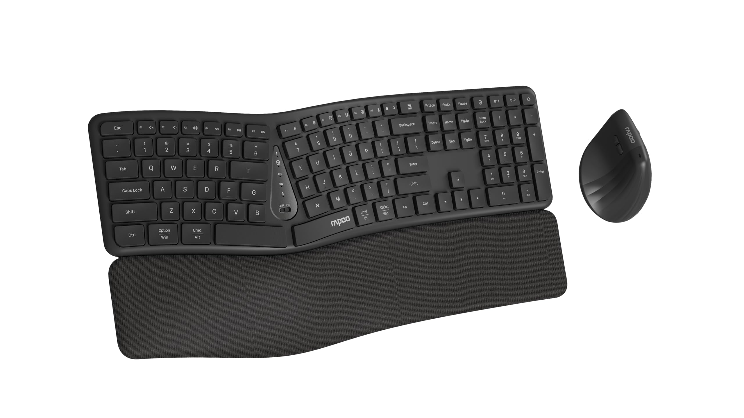 Rapoo I Teclado y ratón inalámbrico QWERTY español, Ergonómico, Negro | Ratón silencioso, 2,4 GHz y Bluetooth, 1600 dpi, Pilas)