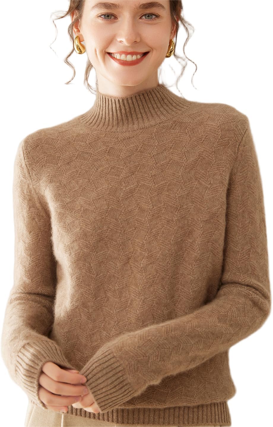Women's Cashmere and Merino Wool Blend Turtleneck Sweater Thick Knit Long Sleeve Winter Casual Pullover