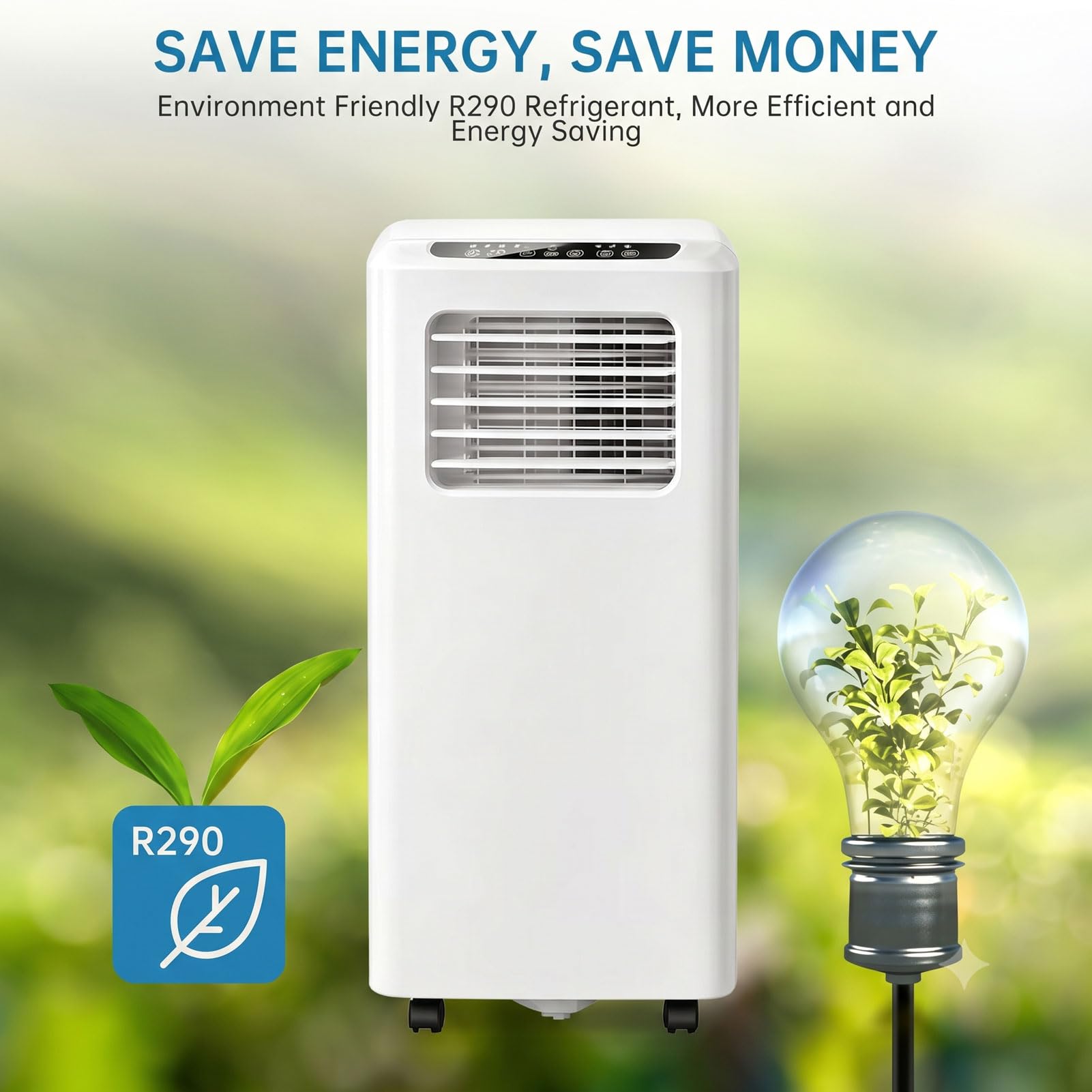 Klimatyzator przenośny 9000 BTU, 3-w-1 wentylator osuszający do chłodzenia do pomieszczeń o powierzchni do 226 Sq Ft, wyświetlacz cyfrowy z pilotem i 24H Timer, ekologiczny czynnik chłodniczy R290, ko