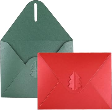 20 Pack 4x6 Envelopes, A4 Thick Paper Envelopes with Xmas Tree Clasp, Invitation Envelopes for Holiday Party Christmas Red/Green