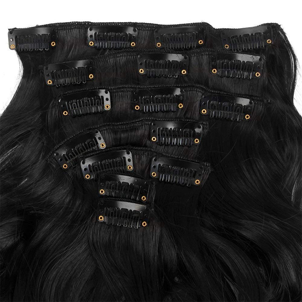 Foreign Holics 8 Pcs 20 Clips 24-26 Inch Curly/Straight Full Head Clip In On Hair Extensions Women Lady Hairpiece (Curly Black)-image-41