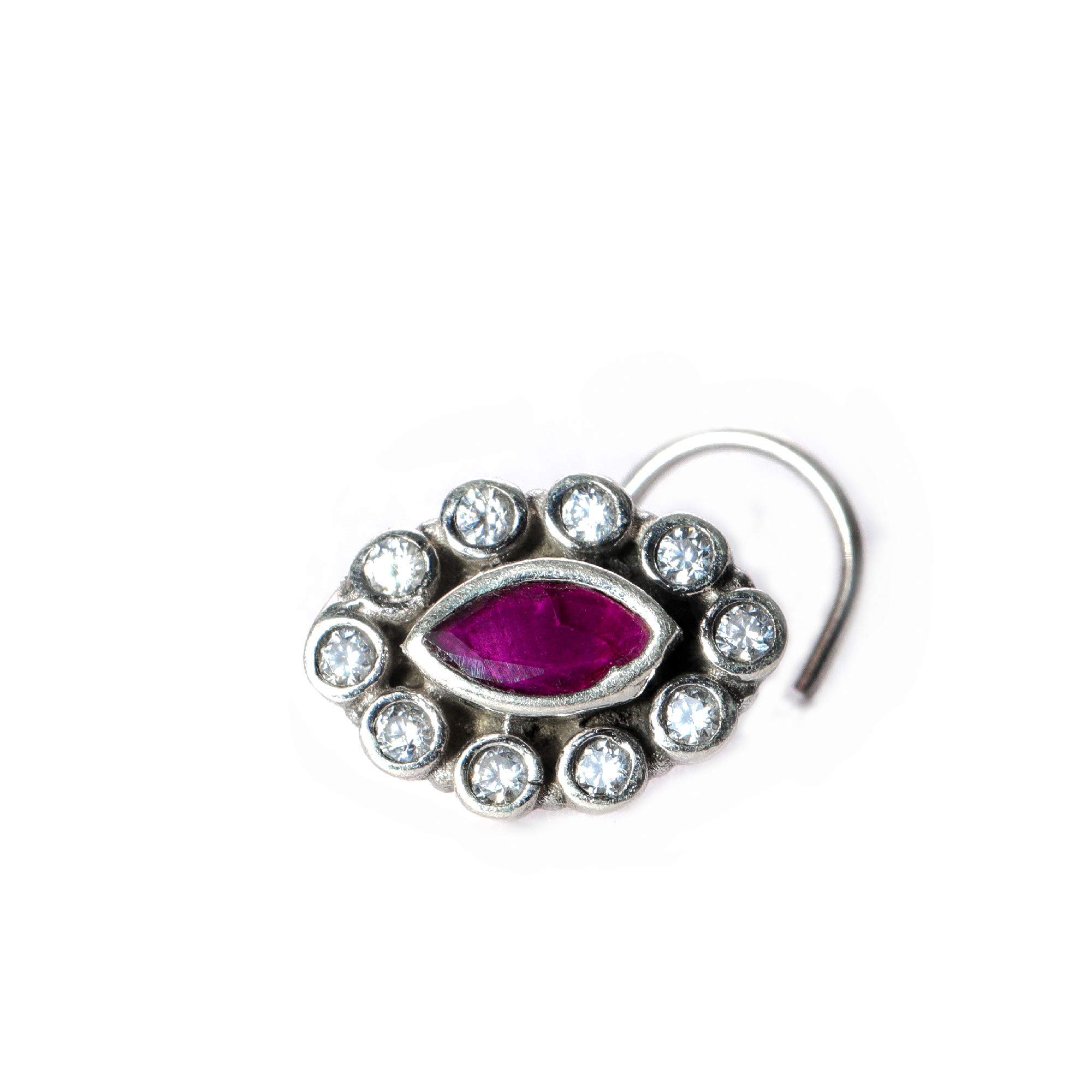 Multi Color Stone Nose Pin Wire Nose Pin in Pure 92.5 Sterling Silver For Girls And Women Marqis Shape Kishti Shape-image-19