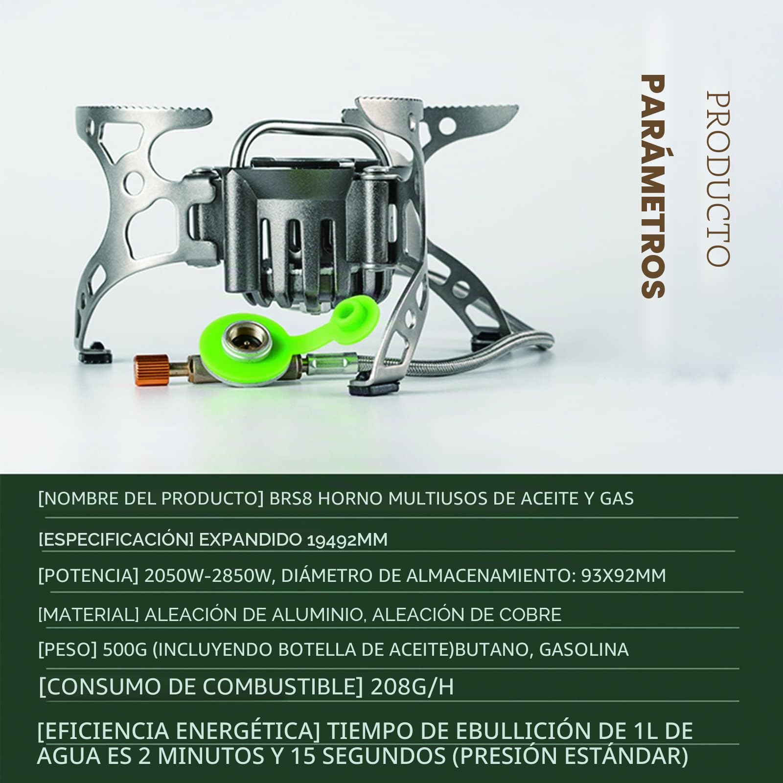 BRS-8 - Cocina de exterior multicombustible - Estufa de queroseno portátil con quemadores de gas plegables para acampar y cocinar picnic