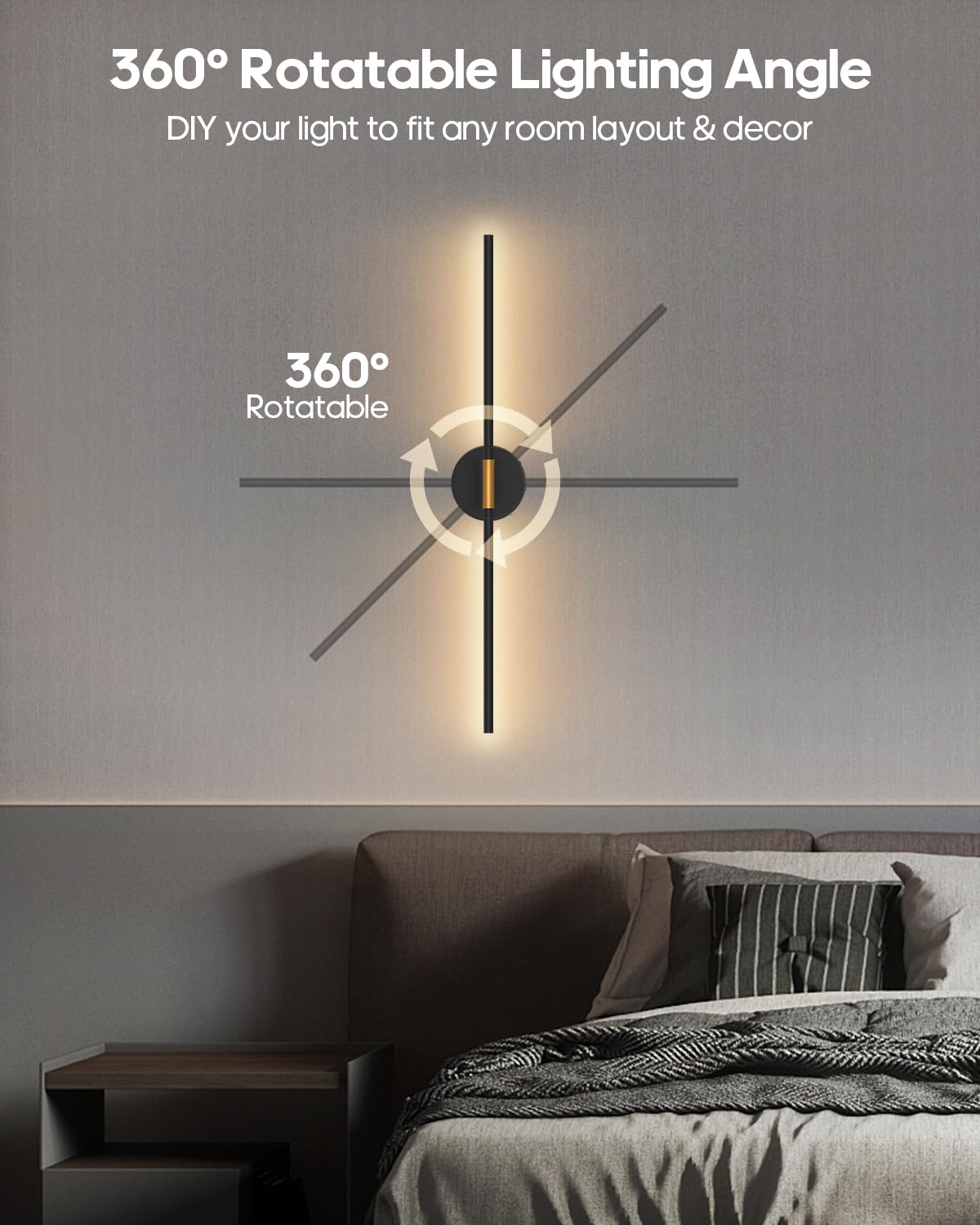 GOODEA Bezprzewodowa lampa ścienna do wnętrz 72 cm - Zestaw 2-6500 mAh-Pilot i timer - Bezprzewodowa lampa ścienna z akumulatorem czarna - do sypialni, salonu, na schody