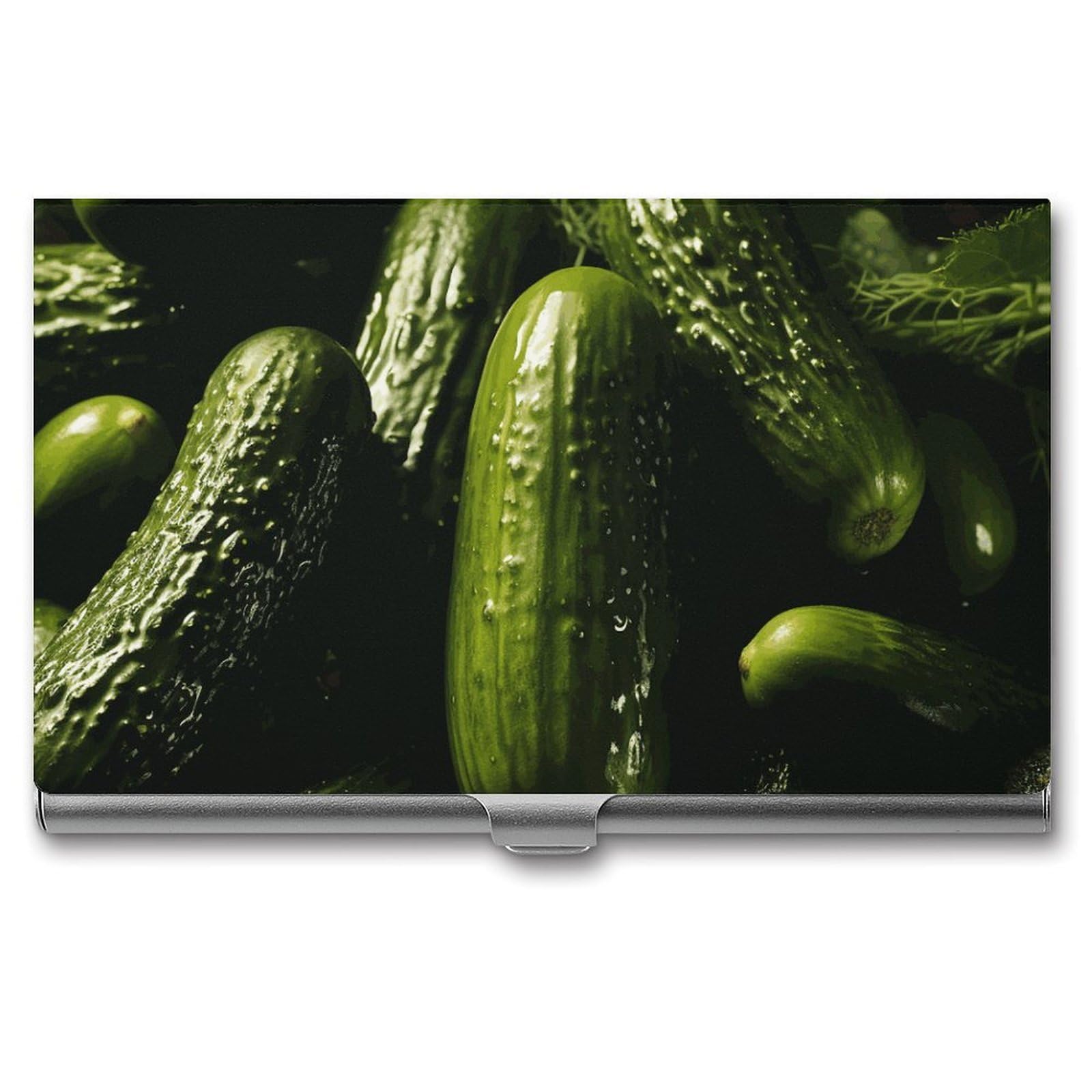 DWVTSLH Pickle Business Card Holder, Slim Portable Metal Business Card Case Pocket Wallet Professional Name Cards Holder for 22-30 Cards, Credit Card ID Case/Holder for Men Women