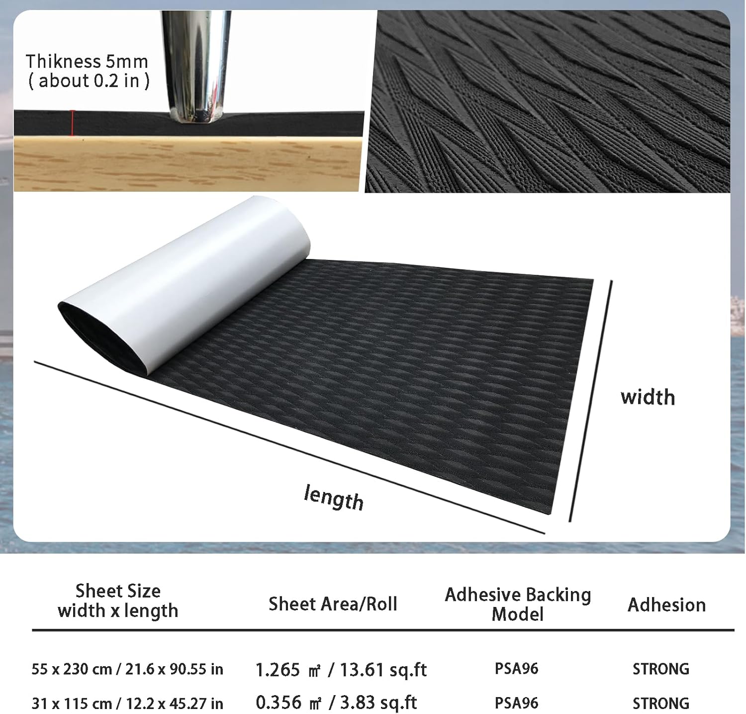 KXKZREN EVA Foam Boat Decking Self-Adhesive Boat Flooring Sheet Non-Skid DIY Traction Pads Grip Mat for Boat Kayak Yacht SUP Board Canoe Golf Cart RV Flooring, 21.6" x 90.55"/12.2"x 45.2"