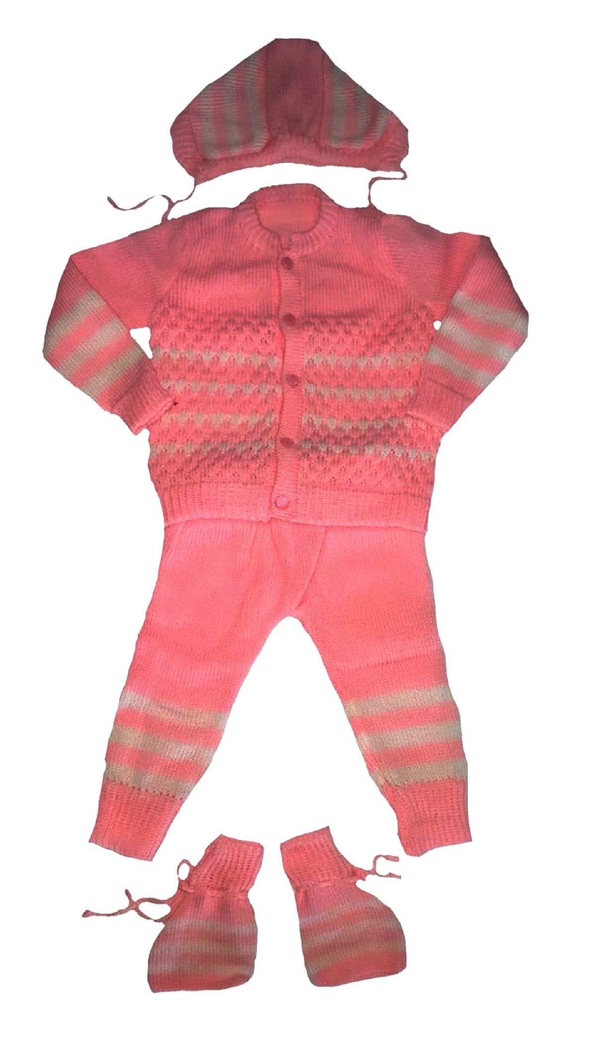 little PANDA Baby Boys & Baby Girls Woollen Round Neck Sweater Top, Bottom, Cap & Booties Set