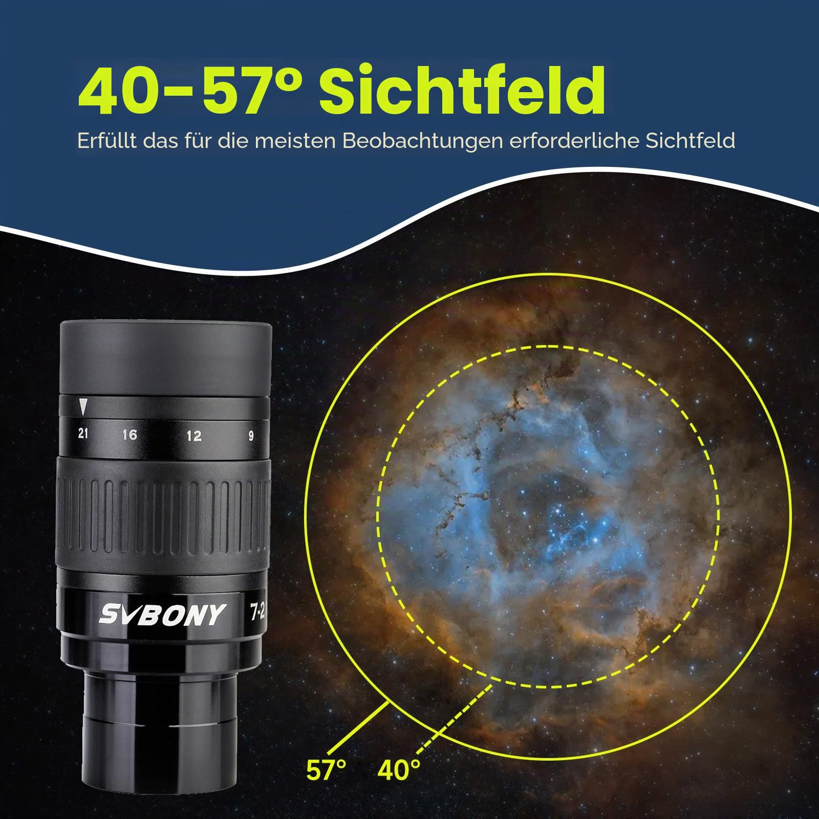 Svbony SV135 Teleskop Okular Zoom 1.25 Zoll 7-21mm FMC Green Film Planetenokular Astronomische Beobachtung