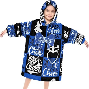 Custom Cheer Wearable Blanket Hoodie for Kids Personalized Name Oversized Sweatshirt Blanket with Pocket