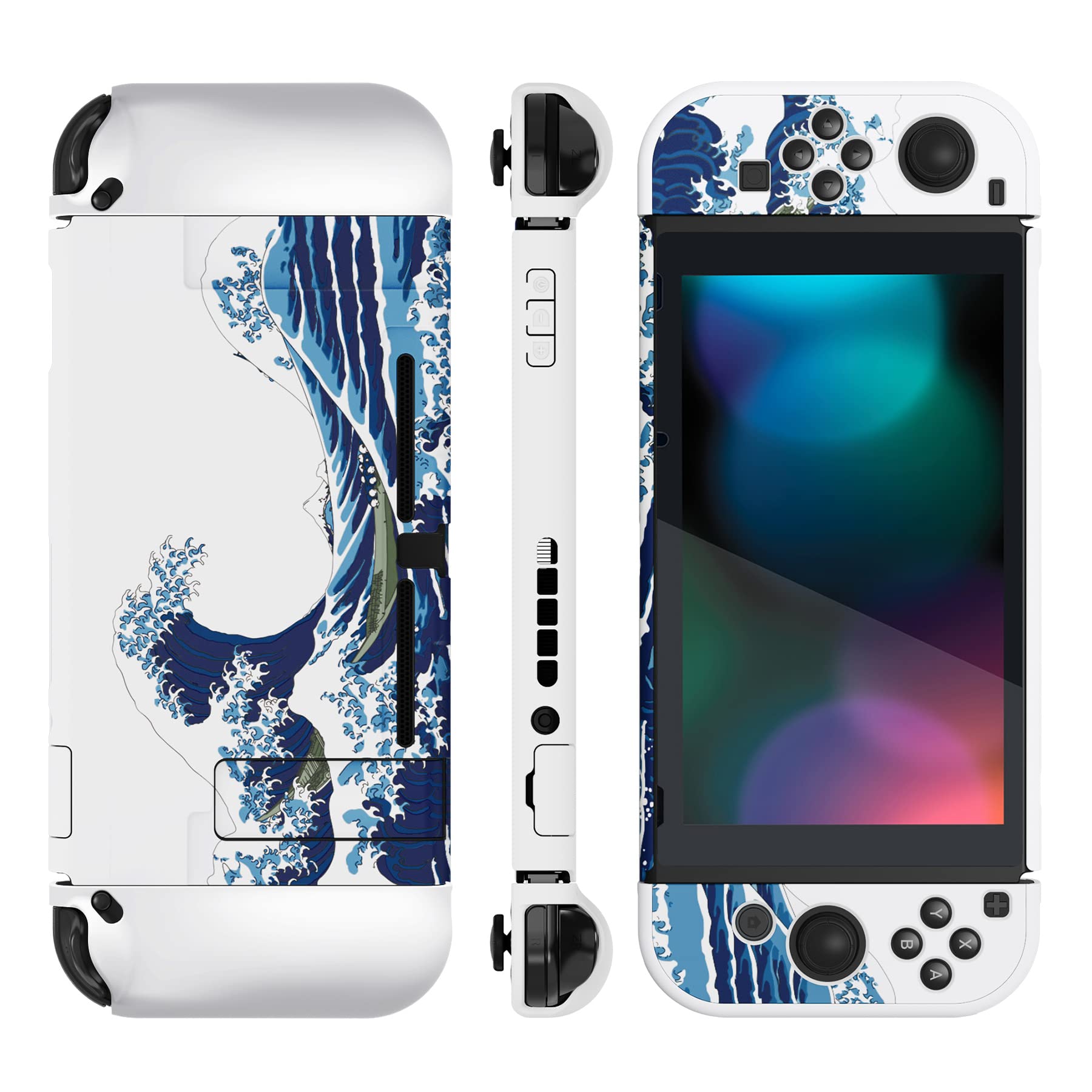 PlayVital Upgraded Dockable Case für Nintendo Switch, Ergonomische Hülle für Nintendo Switch für Joycon, trennbare Schutzhülle Tasch(Die große Welle)