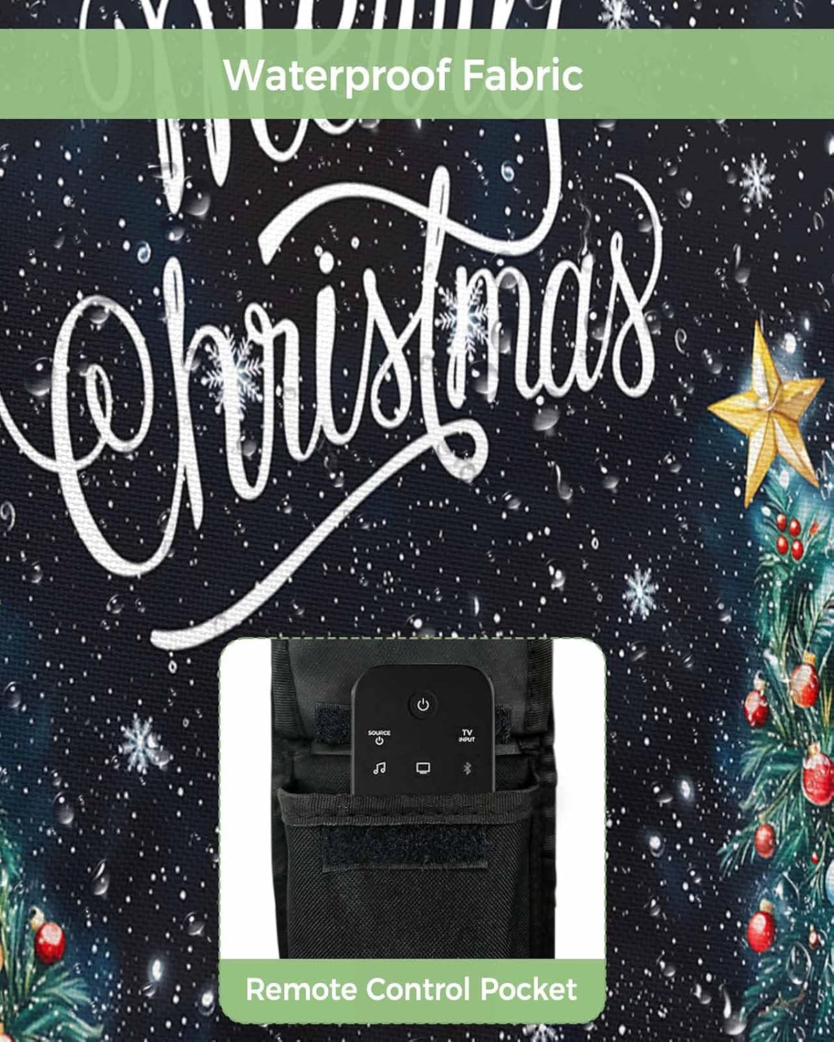 Christmas Snowflake Blue Black Outdoor TV Cover 70"-75" - 600D Waterproof TV Cover Weatherproof TV Screen Protector Dustproof Winter Xmas Tree Snowman TV Display Protector for Outside Flat Screen TV