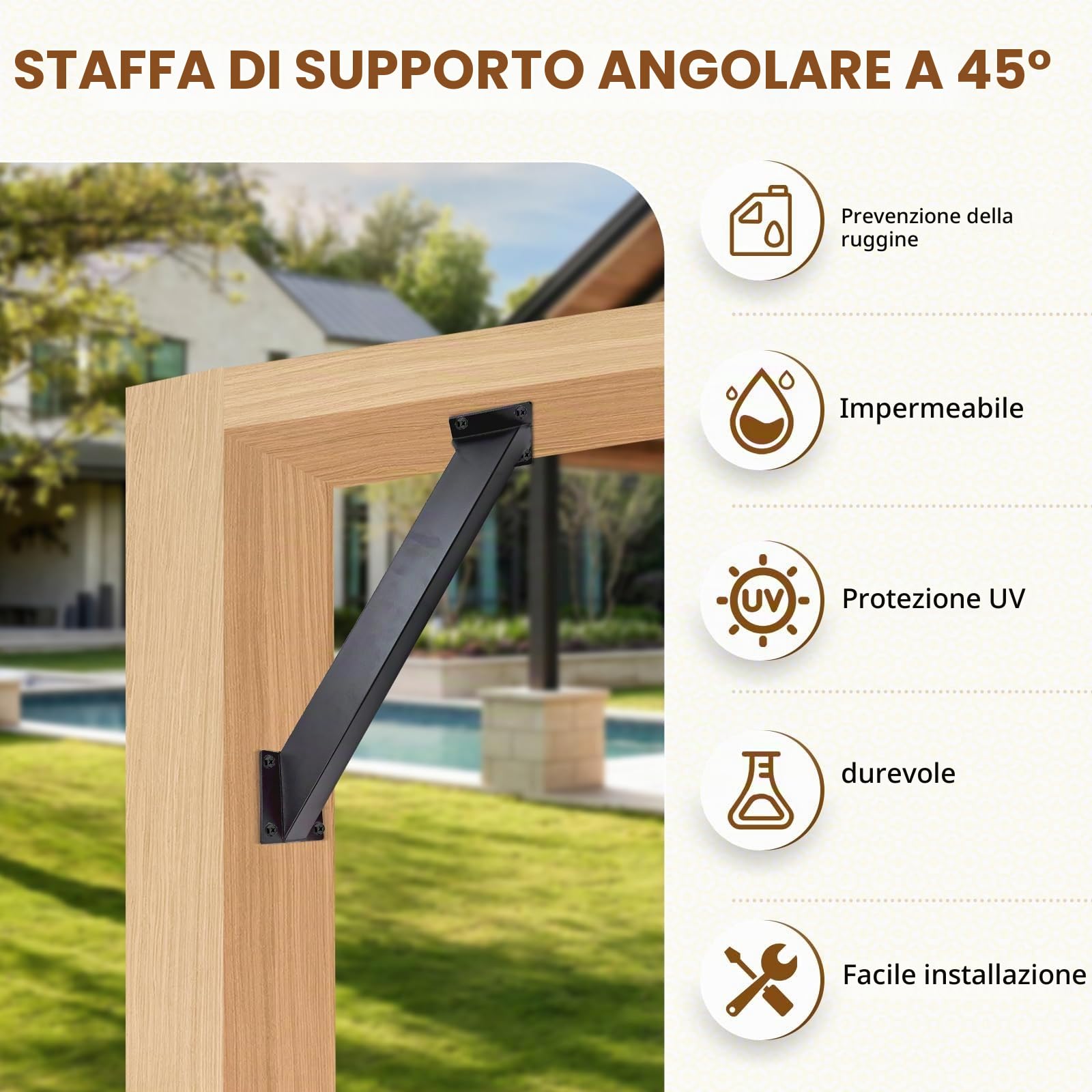 Set di 8 supporti per pergola in acciaio a 45 gradi, connettore per travi / connettore per pali / connettore angolare in legno, per strutture in legno, pergola da giardino, gazebo