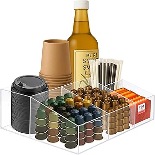 Acrylic Coffee Bar Station – Snack Tea Organizer & Storage Holder for Office Coffee Table – Perfect Countertop Setup for Syrup, Creamer, and Snack Accessories
