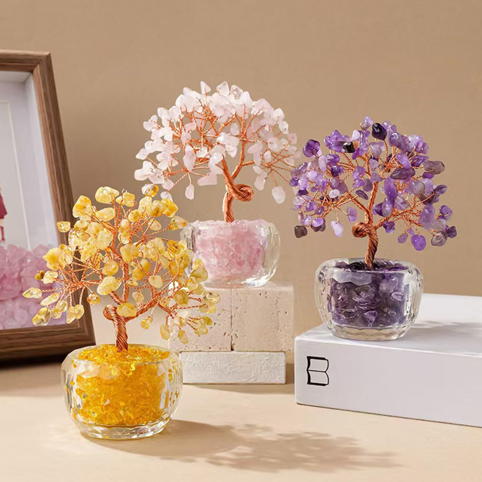 Árbol de la Vida de Amatista - Árbol del Dinero de Piedra Natural, Decoración Feng Shui para Casa Oficina, Regalo Espiritual