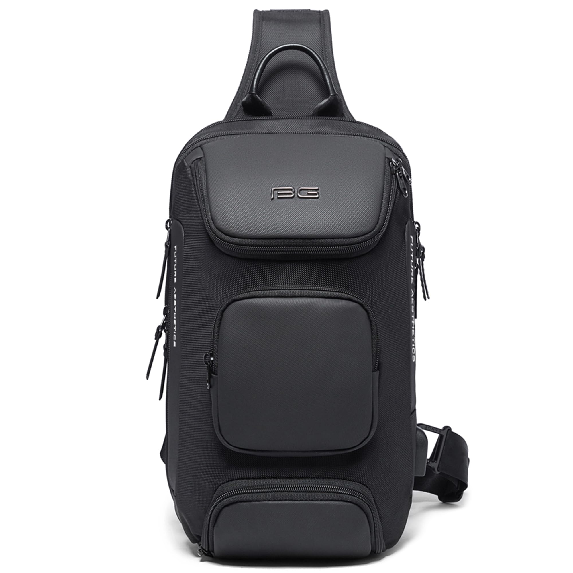 VARLIVOO Bolsos de Hombro para Hombre Bolsos Cruzados USB Port Sling Bag Bandolera Bolsa de Pecho Crossbody Bolsa Alta Capacidad Viajar Impermeable Poliéster Sling Backpack Negro