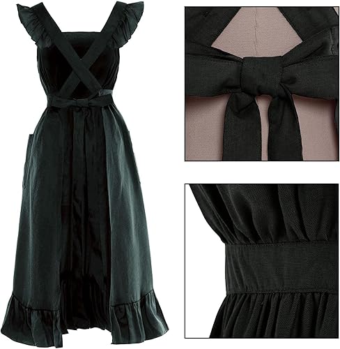 Miniatura 3 de Delantal vintage con volantes para mujer, delantales de cocina de jardín con espalda cruzada