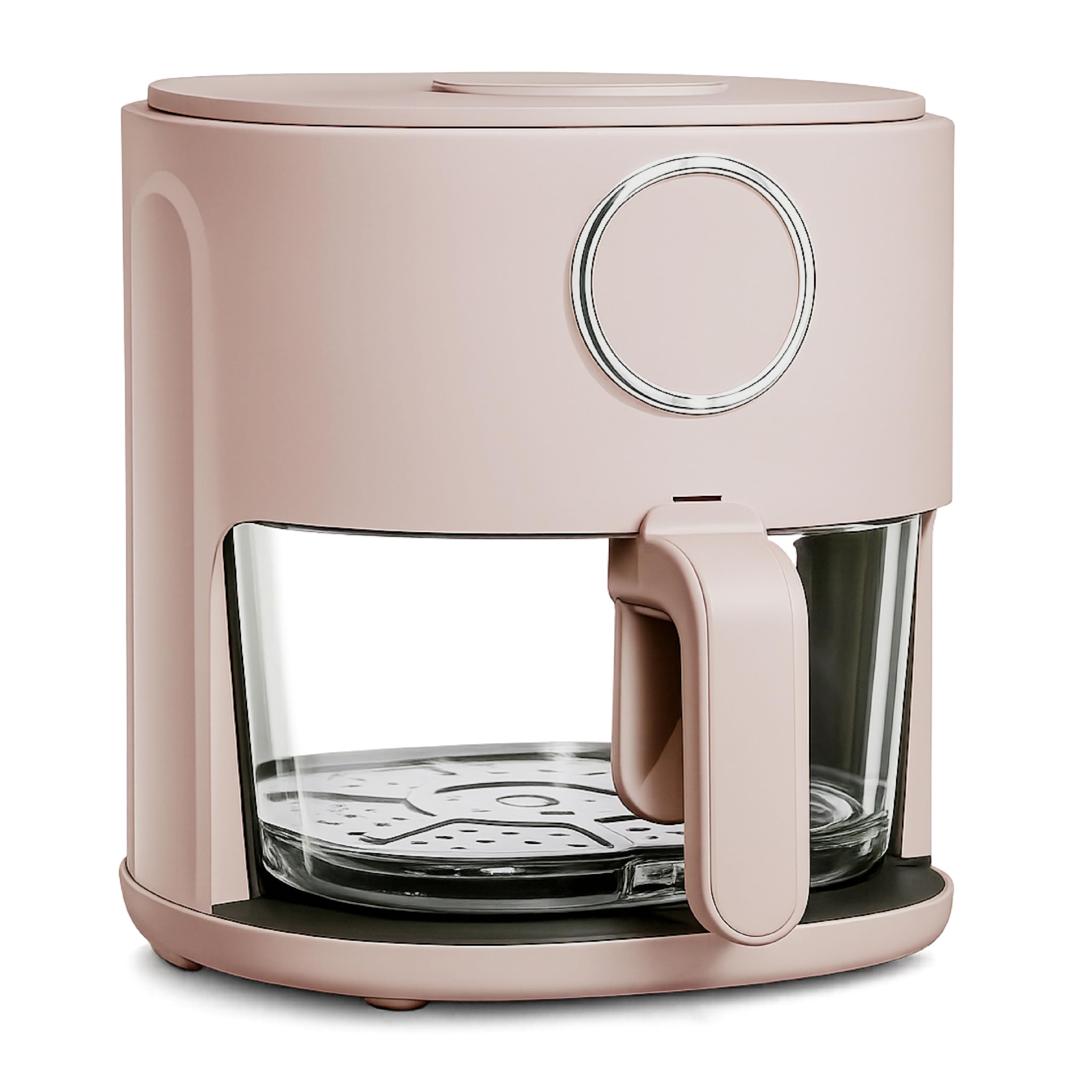 Cook with Color 1200W 4Qt Air Fryer: Stylish Design, Glass Basket, Dishwasher Safe, Digital Display, 6 Presets - Variable Temp 175°F to 400°F & 60-Min Timer - Dusty Rose