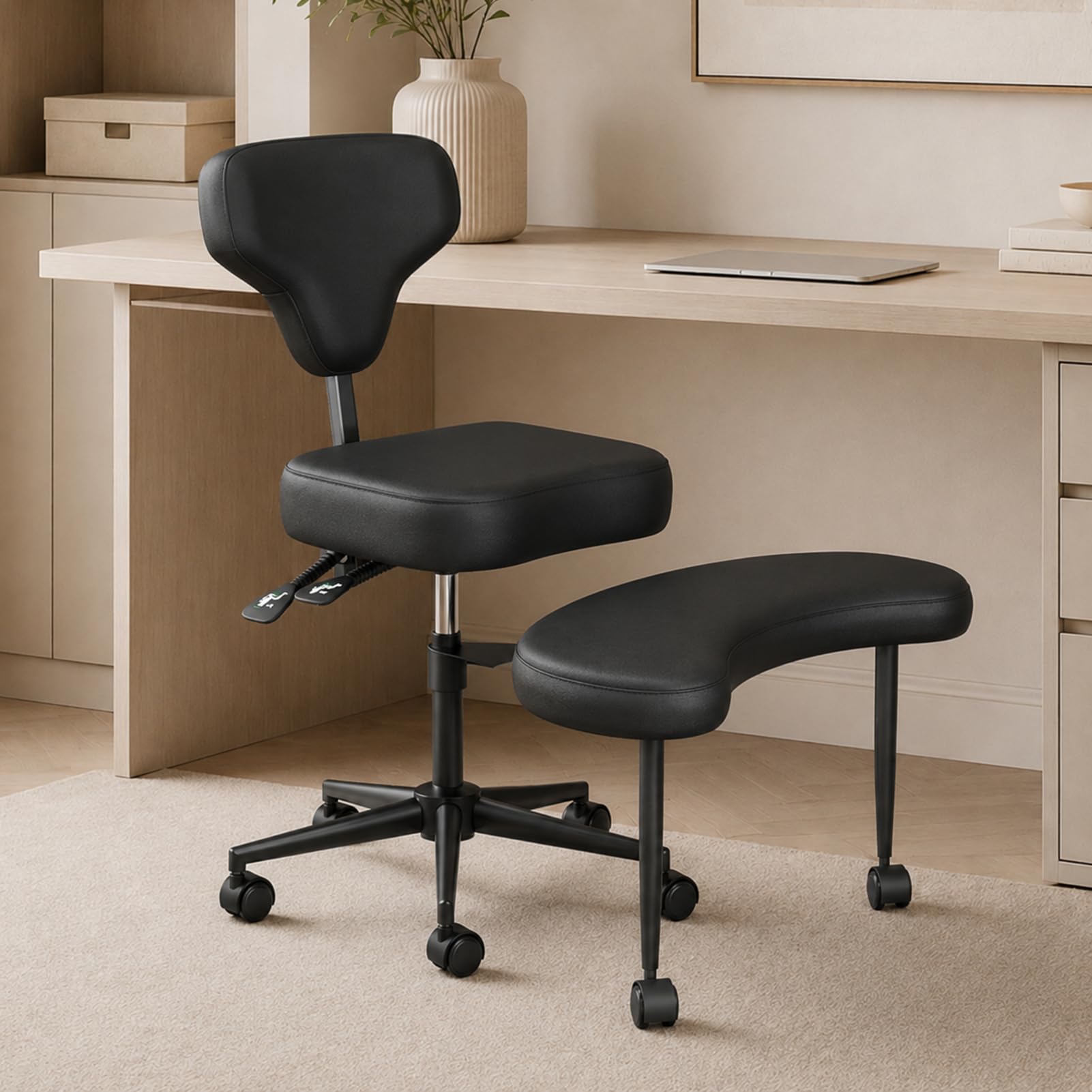 Chaise De Méditation, Chaise De Bureau TDAH À Jambes Croisées Avec Roulettes, Siège Réglable En Hauteur Et En Angle Avec Support Lombaire Pour Les Employés De Bureau Sédentaires,adultes Fidget Et Yoga