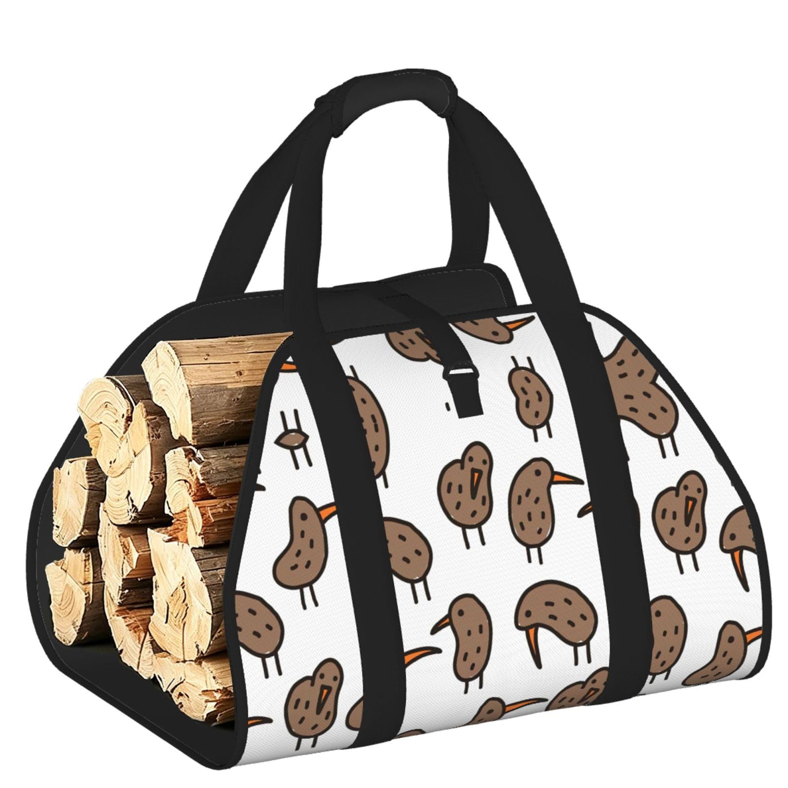 Kiwi Birds Cute Printed Firewood Carrier Bag, Log Tote with Open-Ended Design for Camping Outdoor Wood Hauling