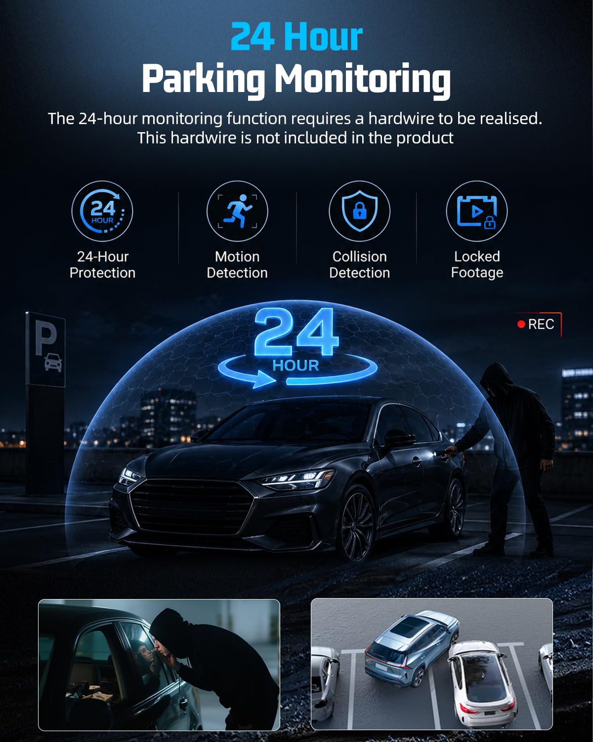 NHOPEEW 5 Canales 360° Dashcam de cámara, grabadora de conducción Delantera 1080P, grabación en Bucle, Monitor de Aparcamiento 24 Horas, detección de Movimiento, visión Nocturna