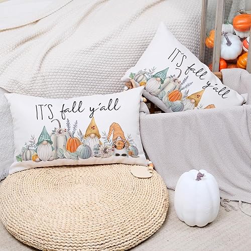 Miniatura 10 de AACORS AA180-12 - Funda de almohada de otoño de 12 x 20 pulgadas, diseño floral de otoño y Acción de Gracias, diseño de gnomos de calabaza, para
