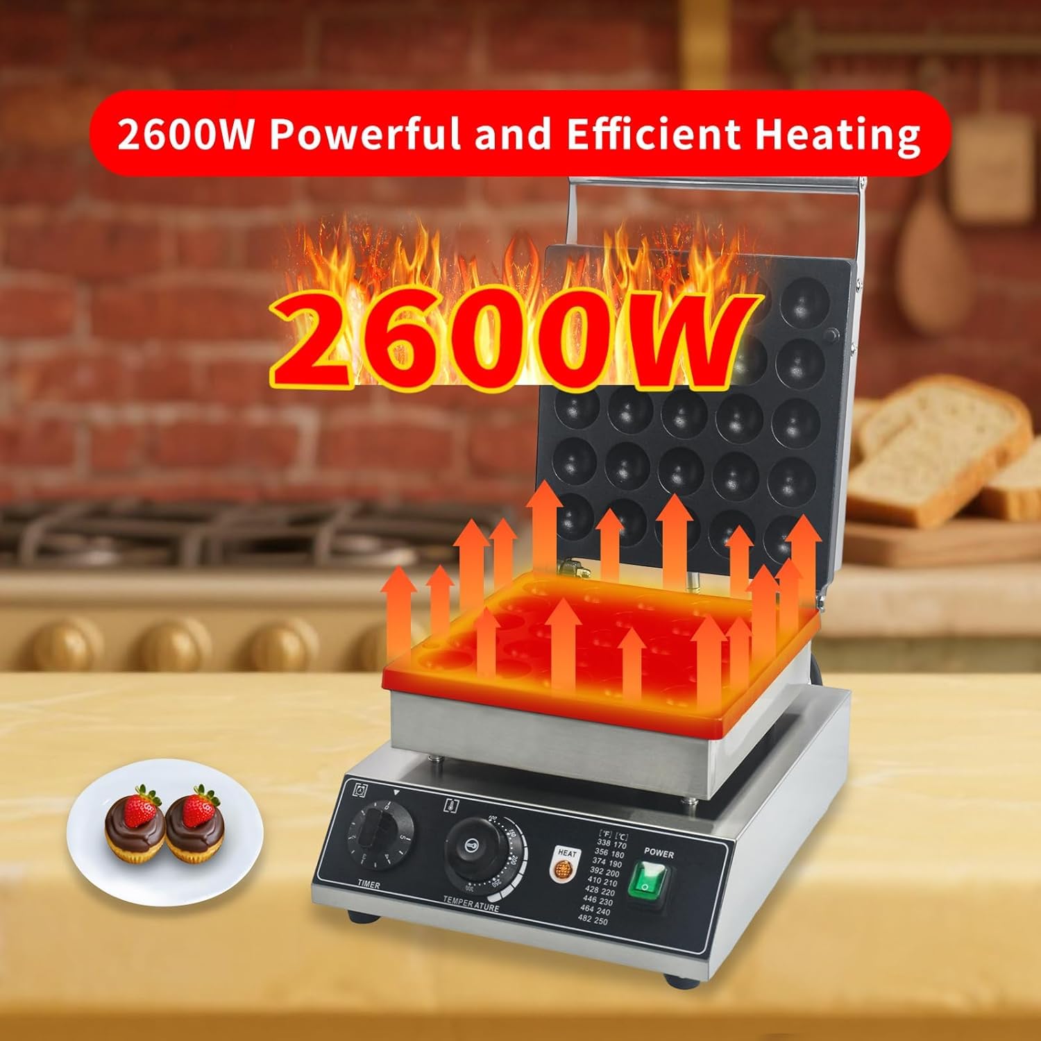 Piastra Elettrica Professionale per Waffle A Bolle, Set da 25 Piastre Antiaderenti in Acciaio Inox, Temperatura Regolabile da 50 A 300 °c/122 A 572 °f, Ideale per Ristoranti, Famiglie E Negozi