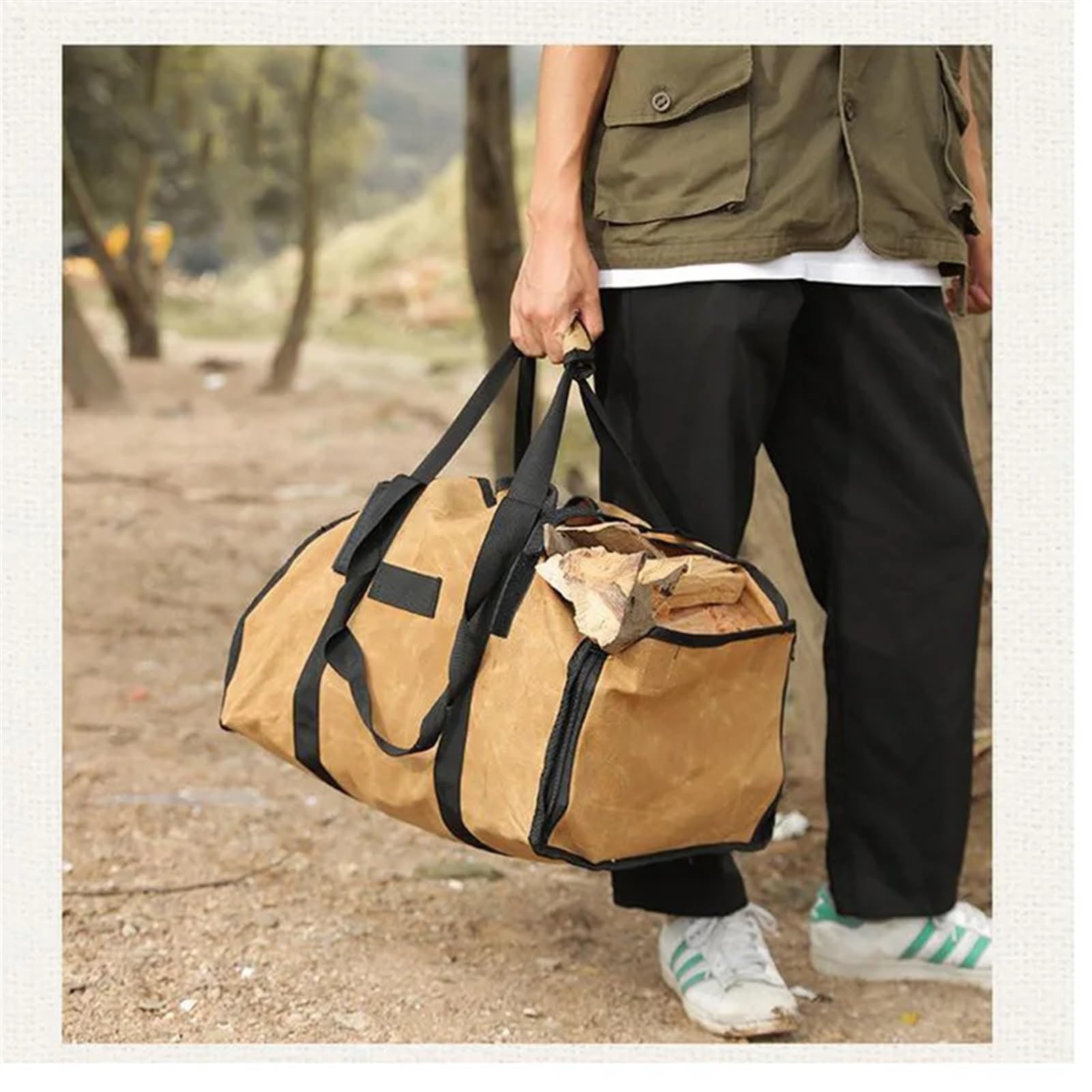 Borsa In Tela for Legna Da Ardere | Tracolla Manici Multicolor for Caminetto Da Campeggio(Bruin)