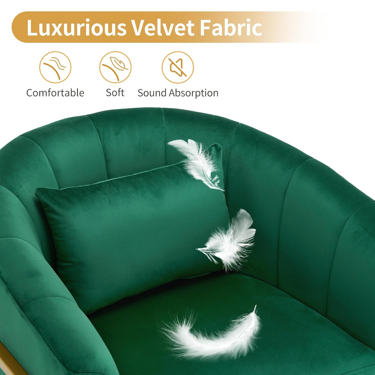 OmySalon Manicure Chair Velvet Vanity Chair, Gold Morden Metal Support w/Comfotable Armrest Pillow for Beauty Nail Salon Bedroom Living Room Office, 28.9''D x 25.9''W x 28.7''H(Dark Green)
