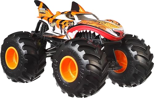 Hot Wheels Monster Trucks, camión monstruo de gran tamaño, camión de juguete fundido a presión a escala 124 con ruedas gigantes y diseños geniales