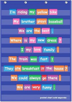 EAMAY Standard Pocket Charts, Clear 10 Pocket Chart for Teacher Lessons in a Classroom or Home Use Fits Standard 3" Sentence Strips and Word Cards, Blue, Nylon