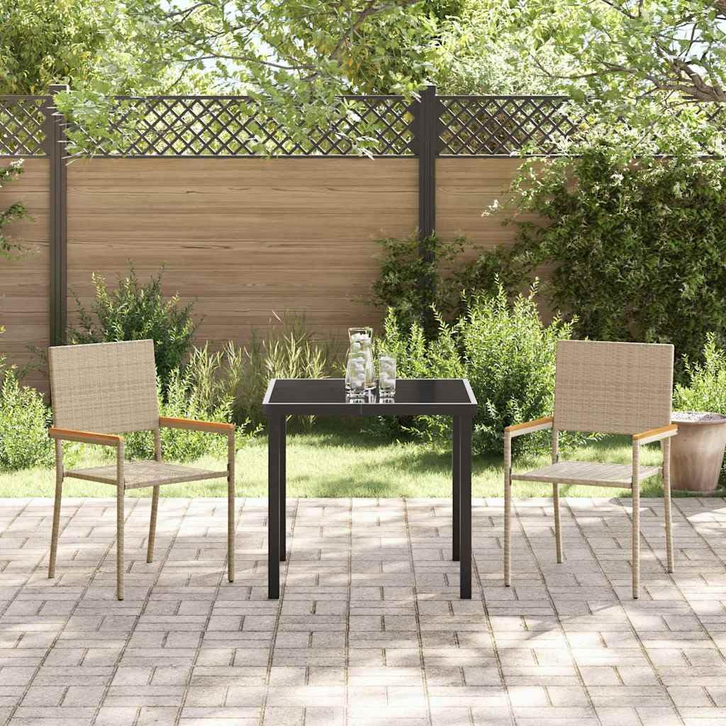 Gartenstühle 2er Set Stapelstühle Creme Braun aus Stahl & Akazienholz wetterfest 54 x 56 x 90 cm Modernes Design für Balkon Terrasse und Garten