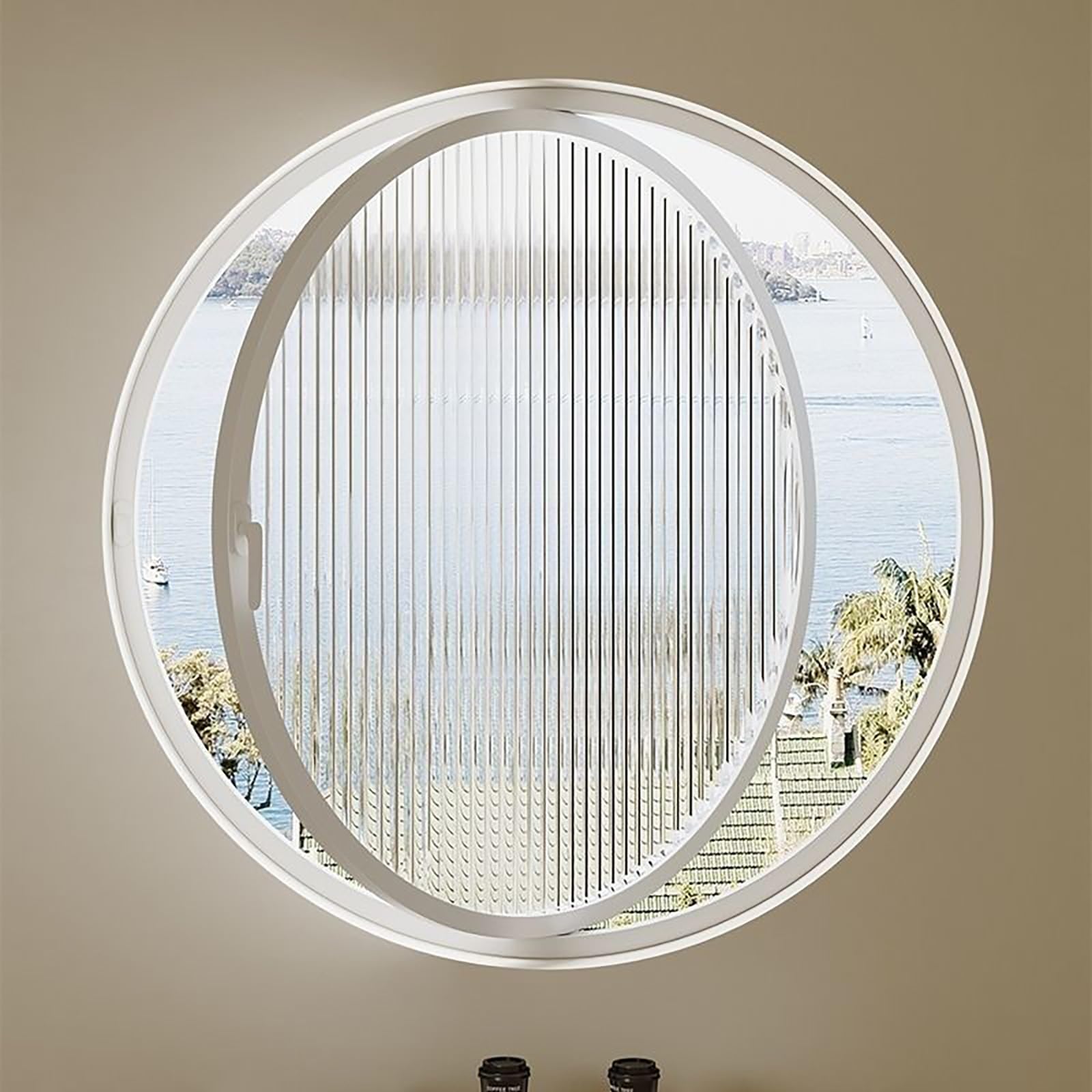 Round Rotating Glass Windows, Aluminum Alloy Round Rotating Porthole Window with Sun-Protection Film and Gloves, with Tempered Glass for Cake Shop(White,50cm/19.6in)