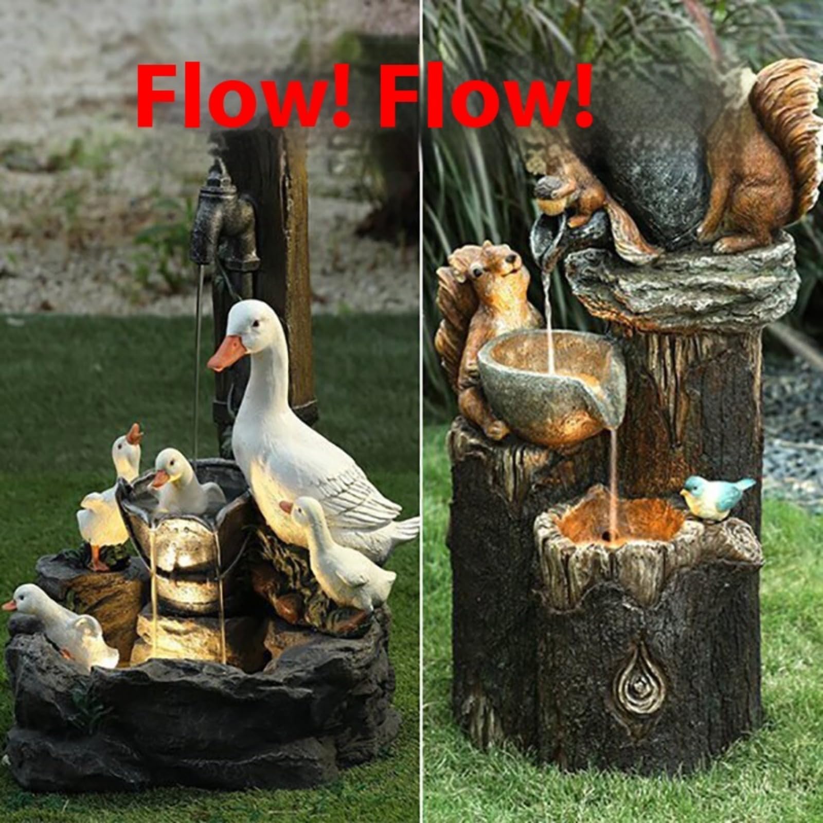Fuente de agua alimentada por energía solar para interiores y exteriores, estatua de paisaje acuático con luz LED, fuente jardin solar，fuente de estatua de pato de resina para decoración de patio