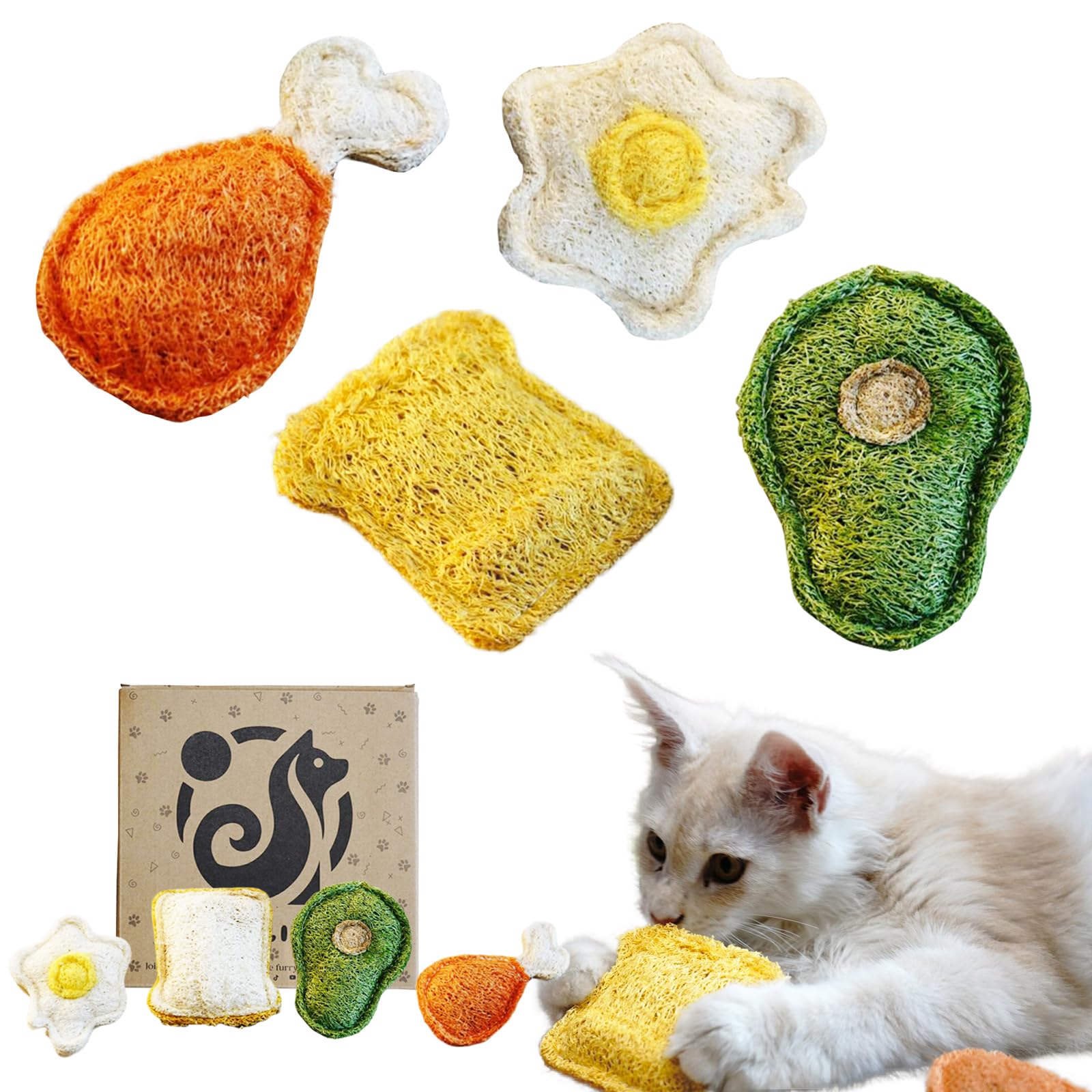Petelligent Loofah Chew Cat Toys with Catnip and SilverVine (Actinidia) for Kittens and Cats: Dental Care and Teething Comfort