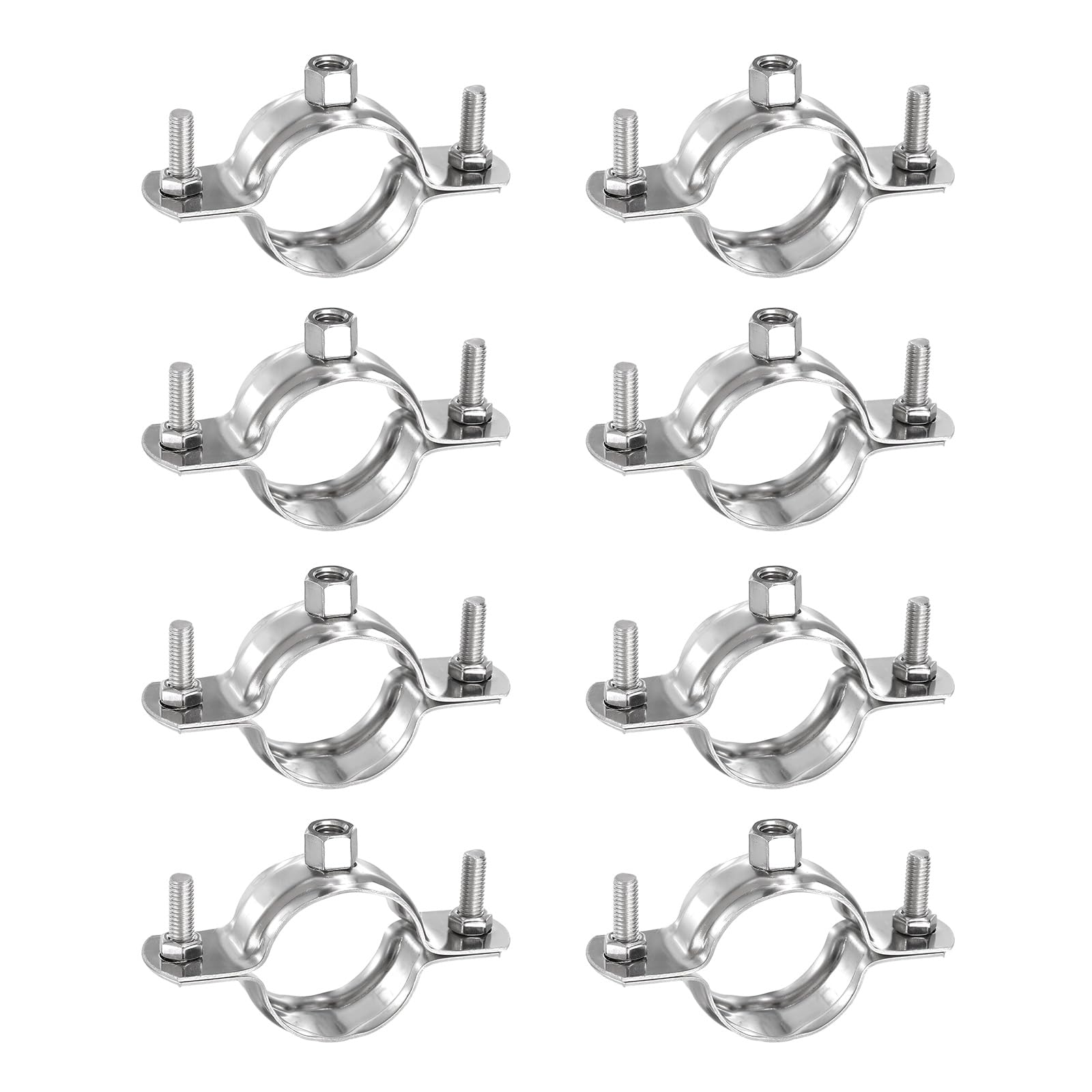 sourcing map 8 Pcs Adjustable Pipe Bracket Clamps 1-1/4" (32mm) Stainless Steel Wall Ceiling Mount Split Ring Pipe Hanger Metal Pipe Supports Clamp for Pipe Tube (M6)