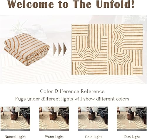 Miniatura 8 de Alfombra lavable de 5 x 7 pies, alfombra bohemia suave para dormitorio, ultra fina, naranja, moderna, abstracta, arco iris, comedor, alfombra