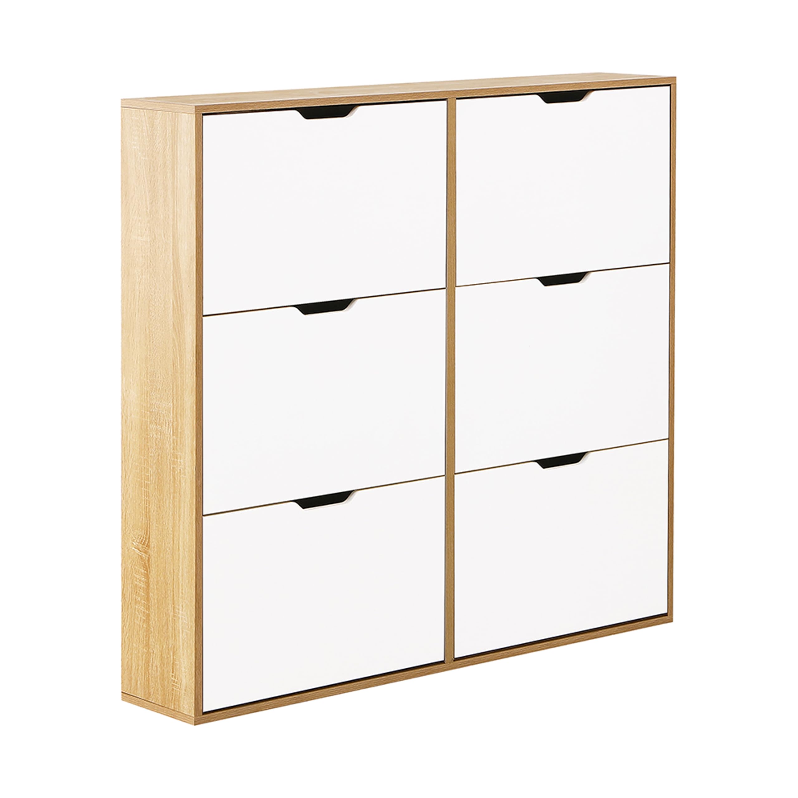 Brigros - Scarpiera Salvaspazio Slim In Legno Con 6 Ante A Ribalta, Mobile Portascarpe Moderno Da Ingresso 120x24x114 Cm Per Corridoio Stretto O Camera Da Letto (Rovere+Bianco)