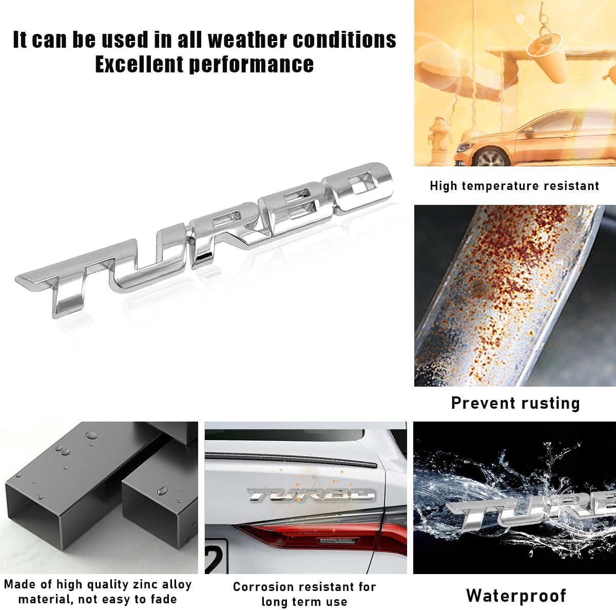 2PCS Turbo Car Emblem Decal, 3D Metal Fender Logo Badge Sticker, Zinc Alloy Auto Front Hood Side Body Emblem Sticker, Universal Exterior Decor Car Accessories for SUV Truck (Silver)