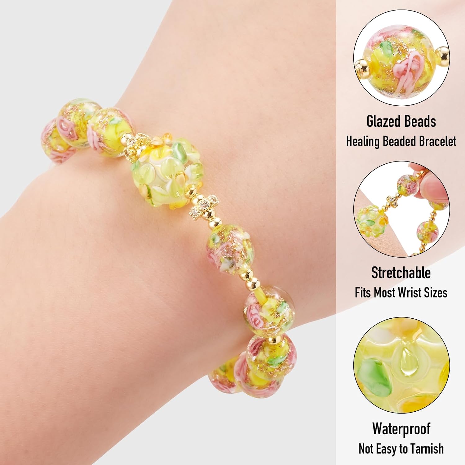 luminous Bracelets Glow in The Dark for Women - Murano Glass Jewelry Luminous Beaded Bracelet Healing Crystal Mermaid Bracelet Bangles Anti Anxeity Energy