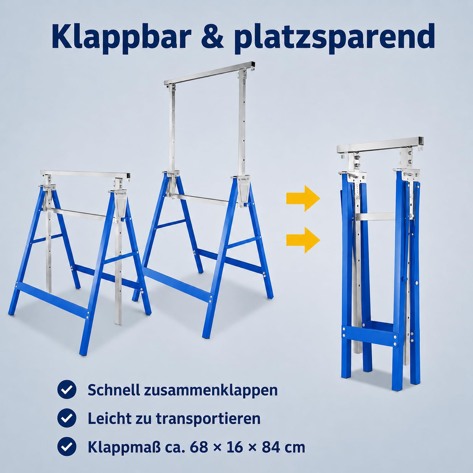 Juego de 4 caballetes telescópicos, altura regulable de 80 a 130 cm, soporte plegable de acero, con capacidad de carga de 200 kg por par para taller, garaje, obras y renovación, color azul