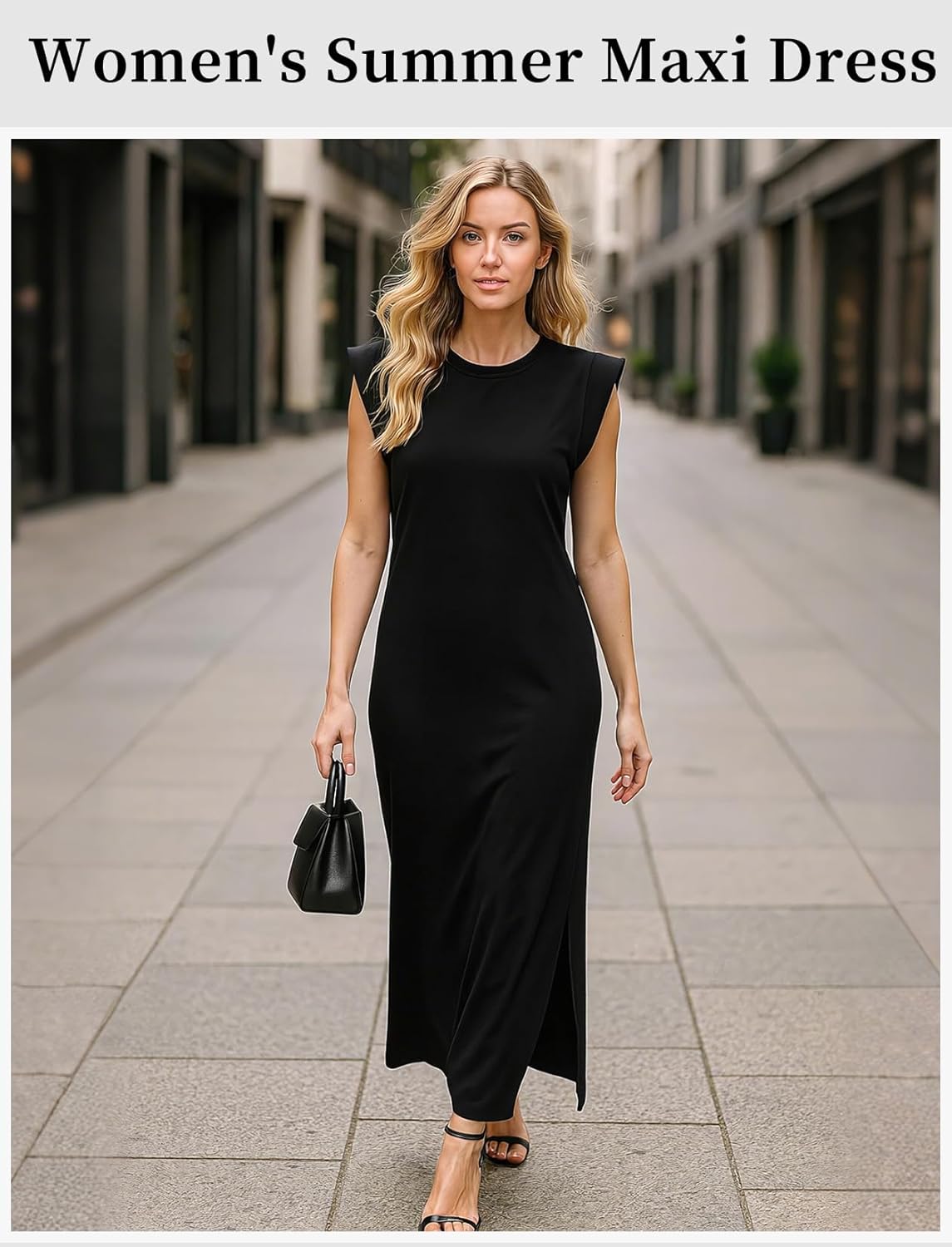 Maxi Dresses for Women Summer Casual Round Neck Loose Split Wrinkle-Free Long Maxi Dress Summer Vacation Dress with Pockets - Image 2