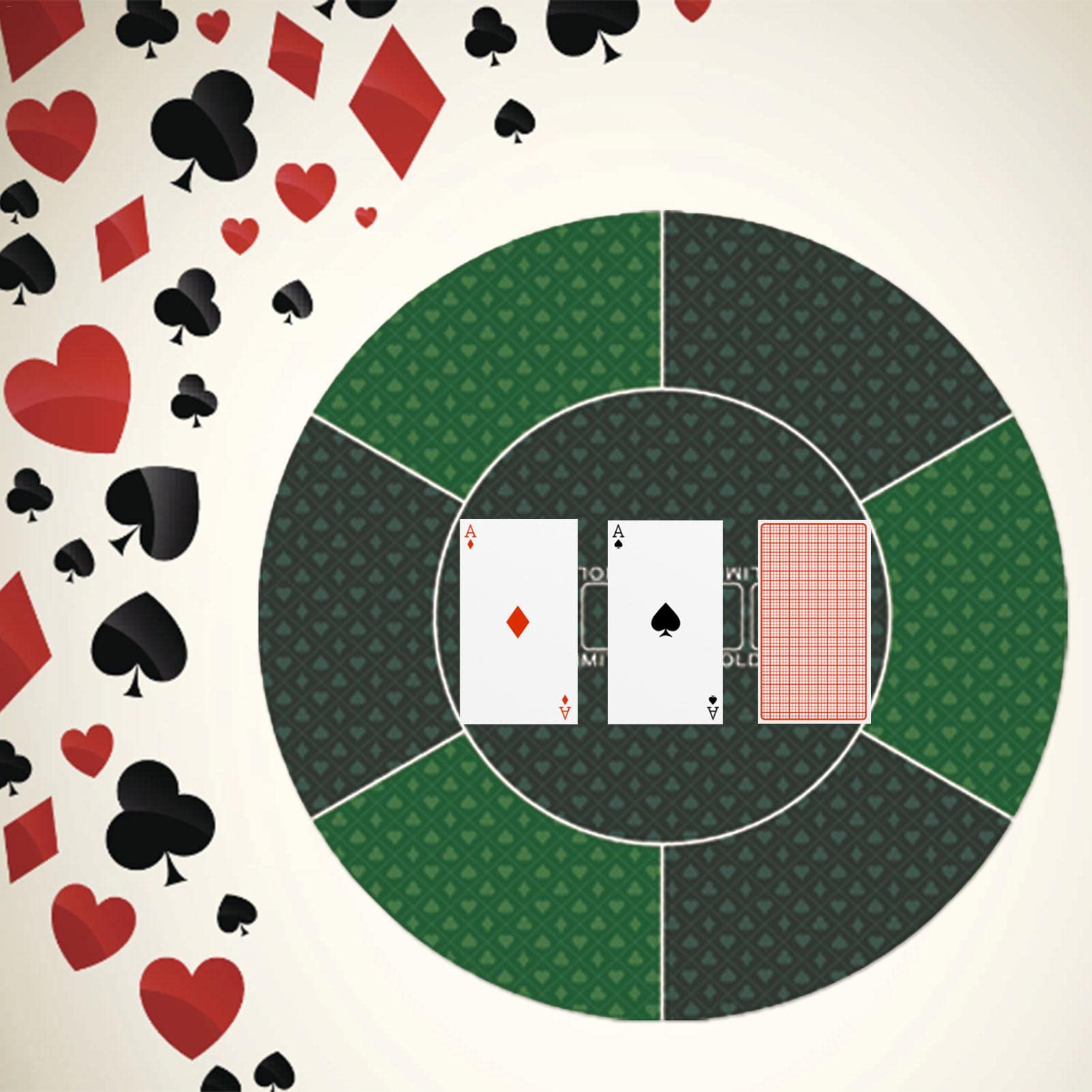 Poker Tischauflage Rund Pokermatte Für Texas Hold'em, 60x60cm Profi Pokerteppich Tragbare Pokertischplatte Mit Rutschfester Gummiunterseite, Wasserdicht Pokertuch Für Kartenspiele Überall