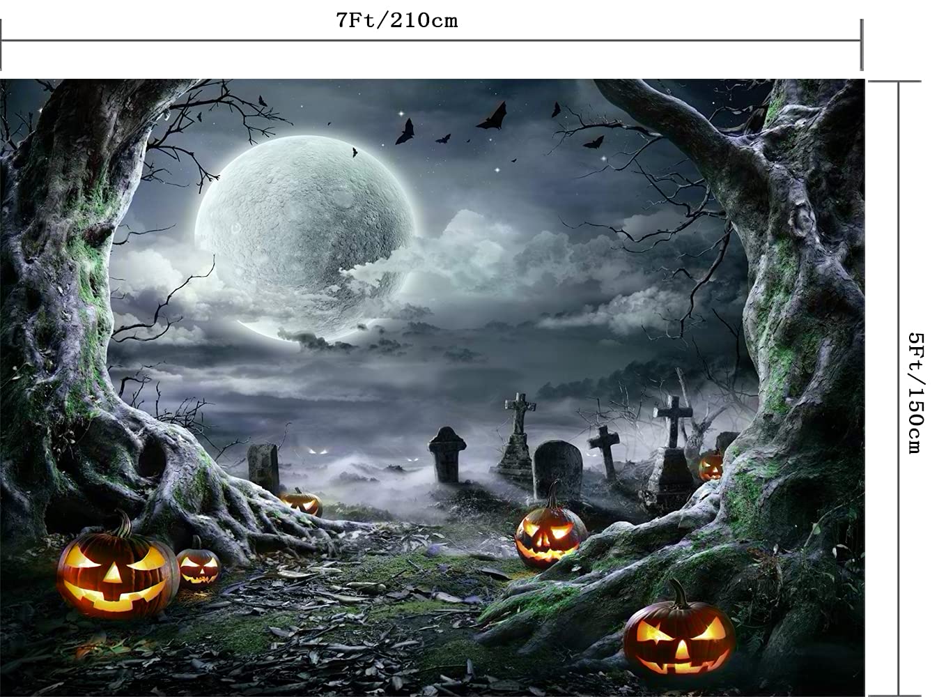 ZTHMOE ファブリック 7x5フィート ハロウィン背景幕 怖い不気味な幽霊