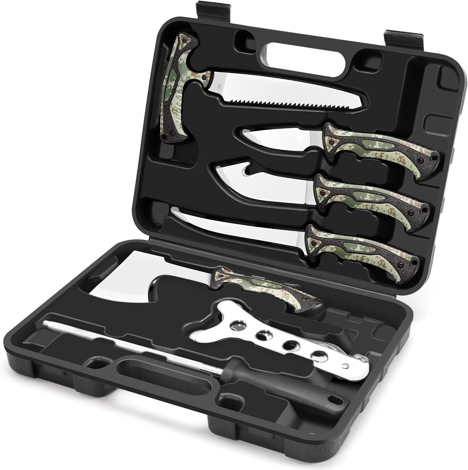 Jellas Hunting Knife Set - Professional Game Processing Kit with Axe, Bone Saw, Skinning & Fillet Knives, Rib Spreader, Sharpener, Portable Field Dressing Kit & Camping Gear in Carry Case