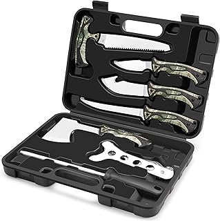 Jellas 7-Piece Hunting Knife Set - Professional Game Processing Kit with Axe, Bone Saw, Skinning & Fillet Knives, Rib Spreader, Sharpener, Portable Field Dressing Kit & Camping Gear in Carry Case