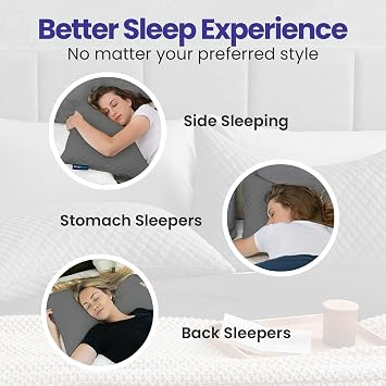 Sidney Sleep シドニー スリープ クイーンサイズベッド枕2個セット 横向きと仰向け寝具 - 調節可能な中綿 - 首と肩の痛みのための低反発枕 - カスタマイズ可能なロフト - エクストラフォーム付き グレー