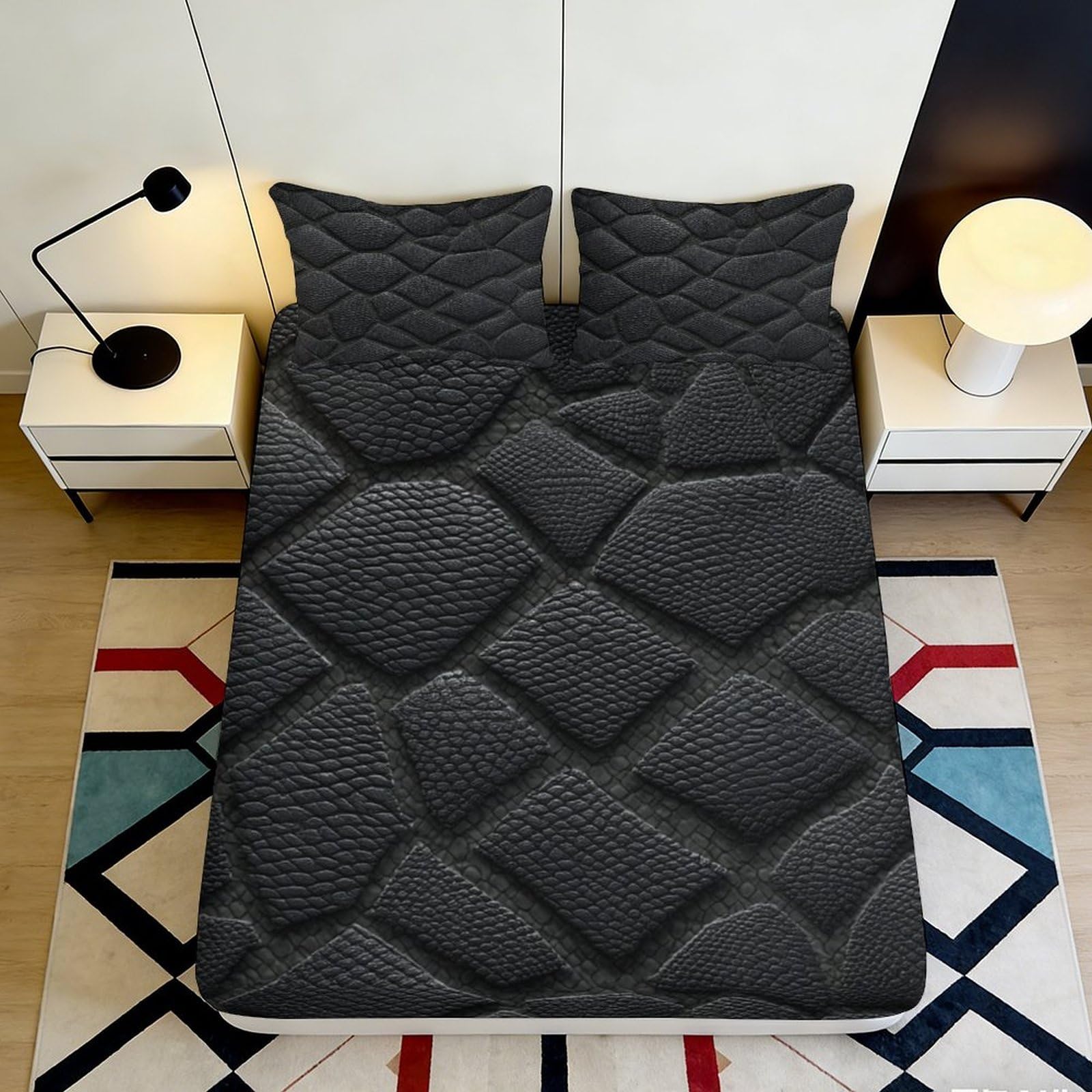 Kzqjxnhpcr Style-1 3D Printed Geometric Pattern Fitted Sheet Microfiber Deep Pocket Bedroom Bedding Geometric Mattress Fitted Cover Non-Slip Full Wrap Washable 90X200x25cm 90X200x25cm