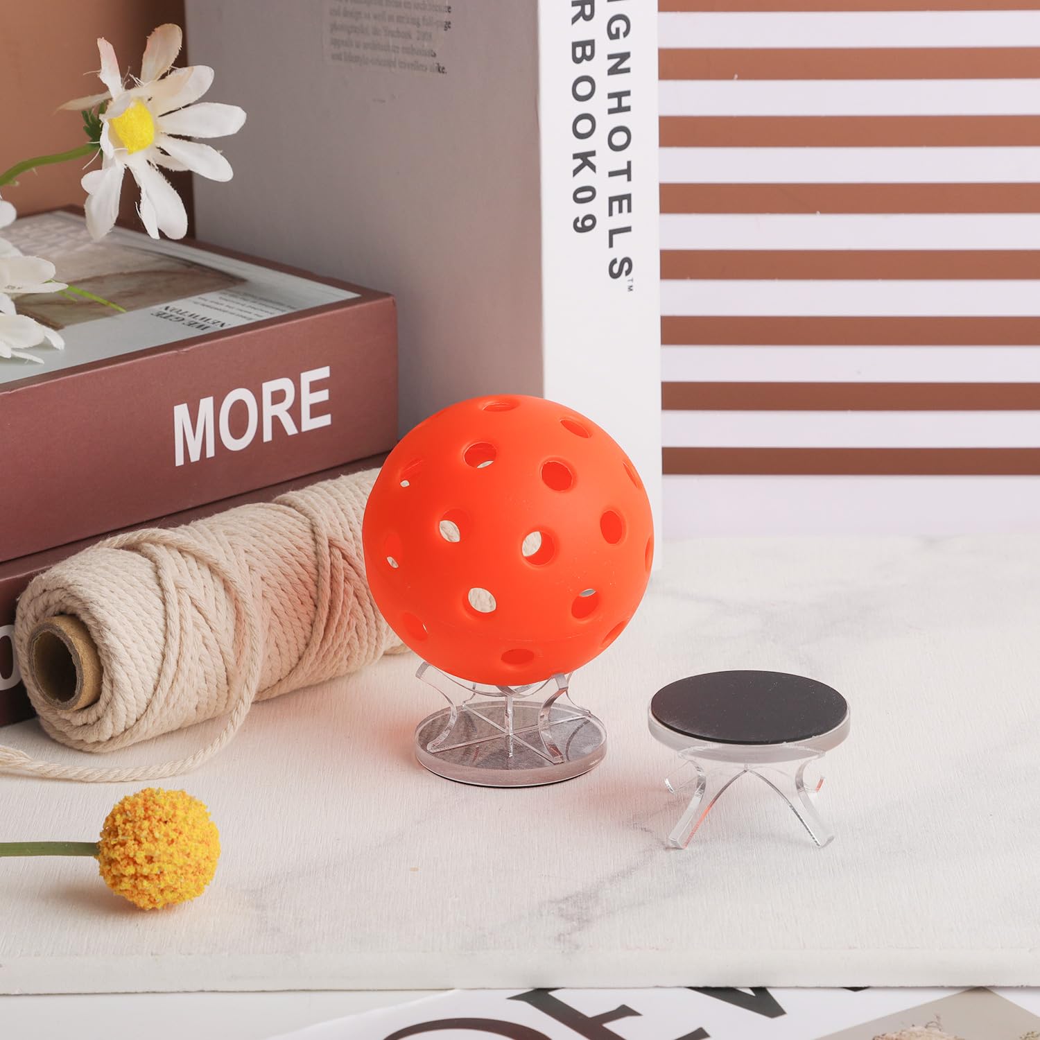 2pcs Pickleball Stand Holder, Acrylic Ball Stand Sports Ball Display Rack Small Ball Display Holder with 2pcs Anti-skid Rubber Pads for Pickleball, Golf Ball, Softball... - Image 4